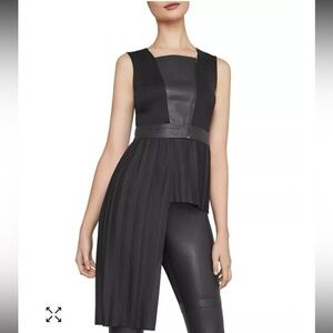 BCBGMaxAzria Asymmetric Mixed-Media Top Pleated Hem Black Small